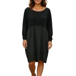 Eileen Fisher Dress Womens Small Oversize 2 Toned Black Gray Stretch